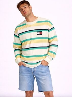 Tommy Hilfiger Pastel Striped Long Sleeve Cotton Loose Fit Shirt - Medium EUC